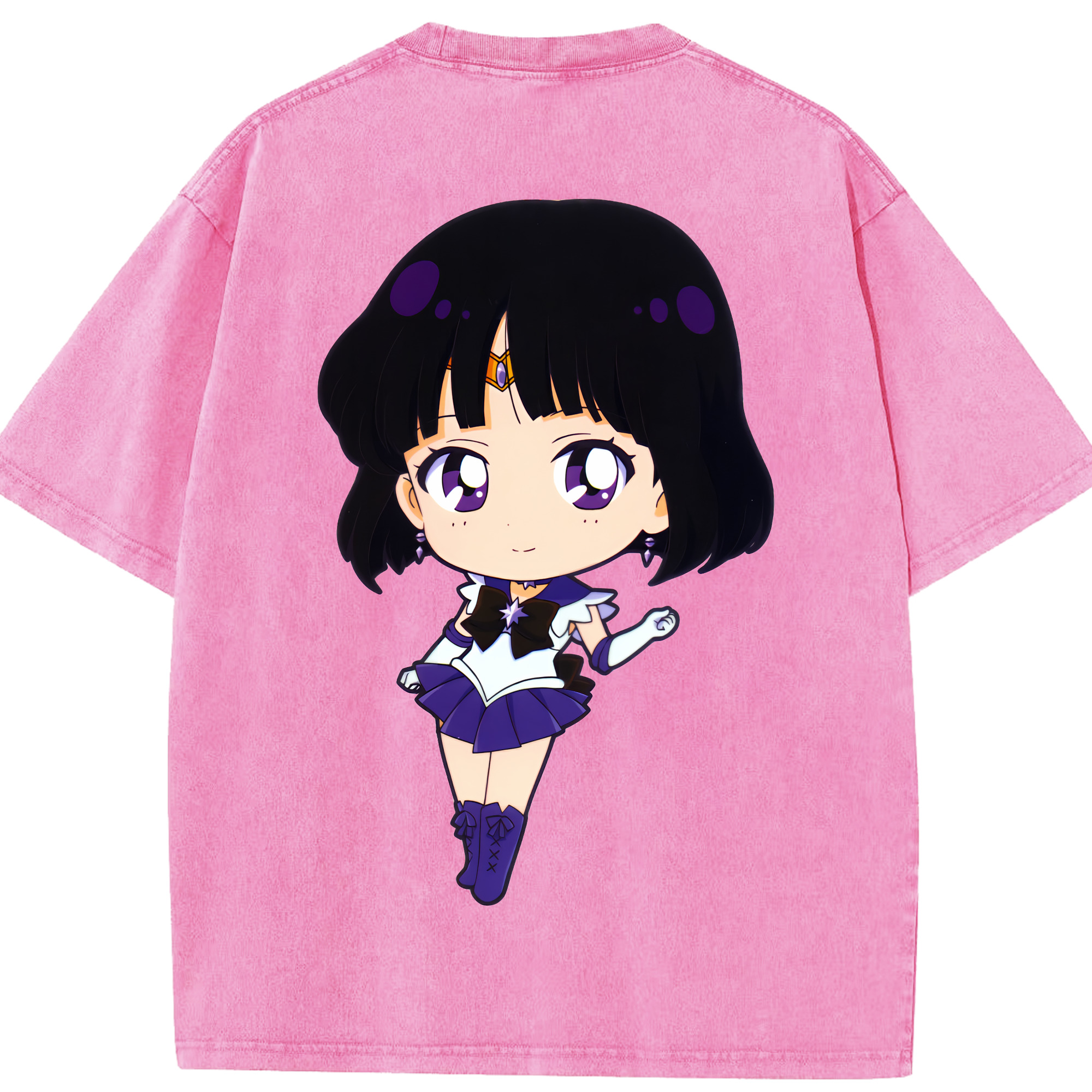 （画像用） 美少女戦士セーラームーン 土萠ほたる Sailor Moon Tomoe Hotaru （セーラーサターン；Sailor Saturn） 綿100% ヴィンテージ風 半袖Tシャツ（背面プリント）